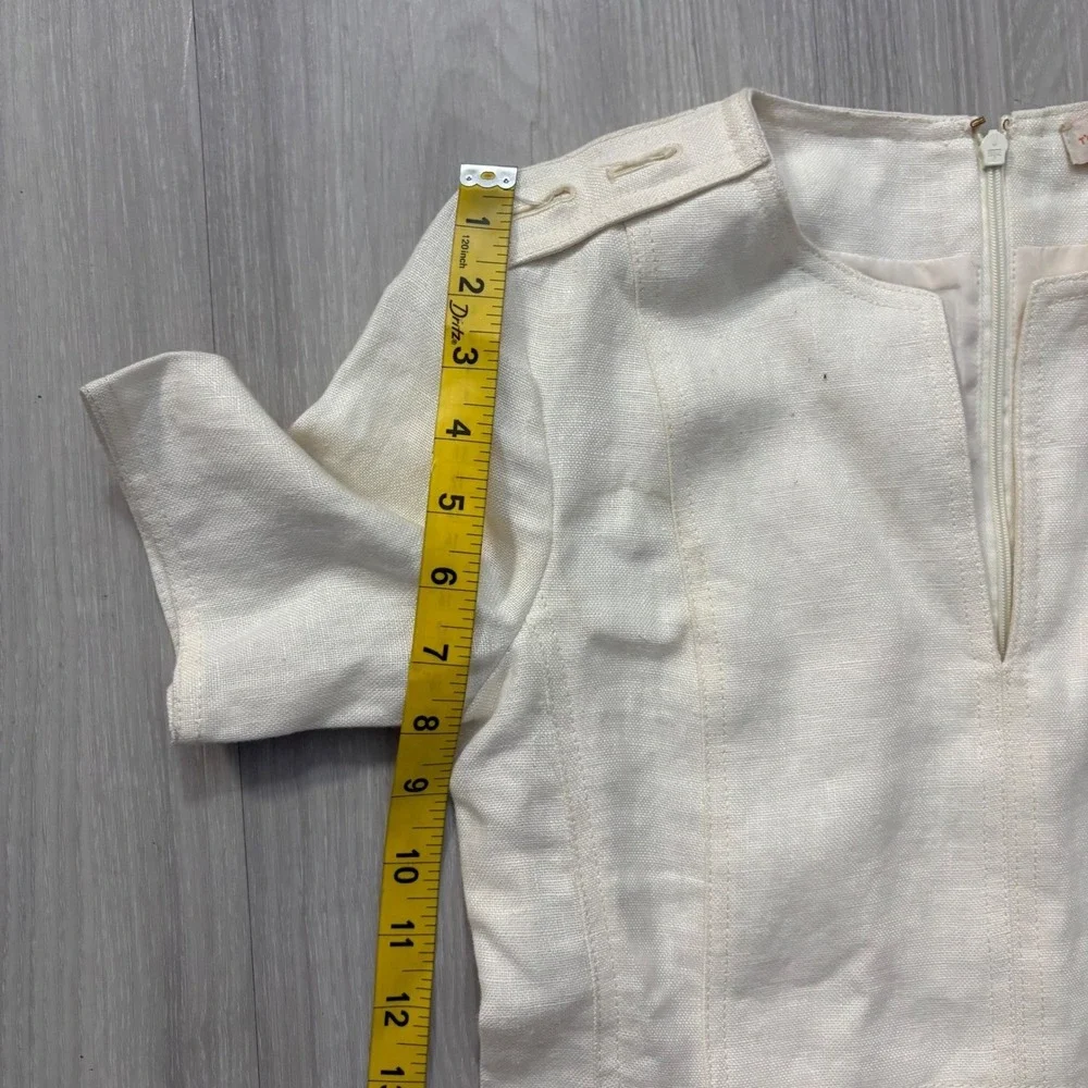 Tory Burch Dress Women Cream Linen Shift Short Sleeve Epaulet Detail Size 00